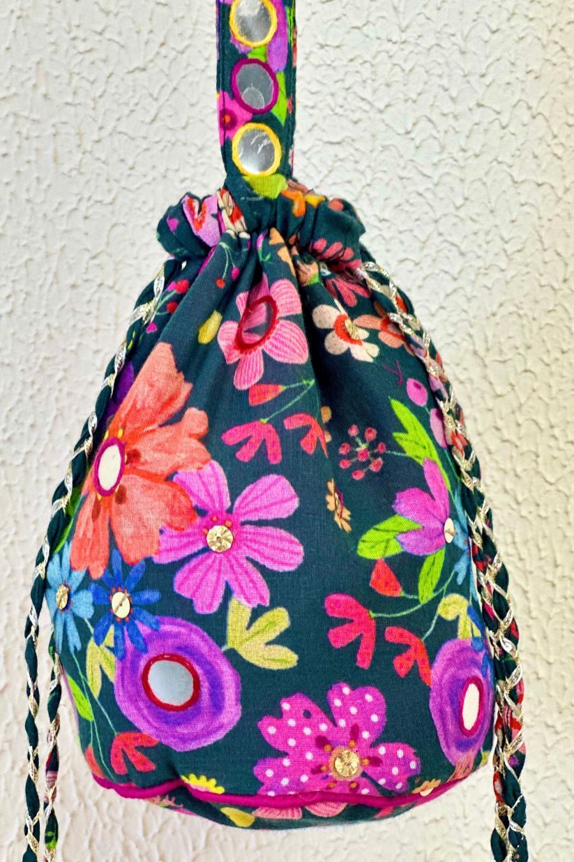 Green Printed Potli