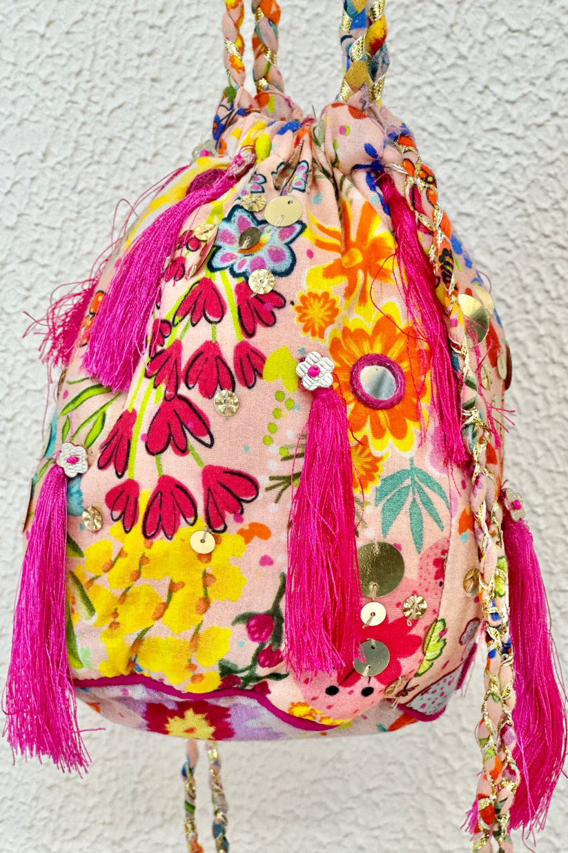 Pink Fringes Potli Bag