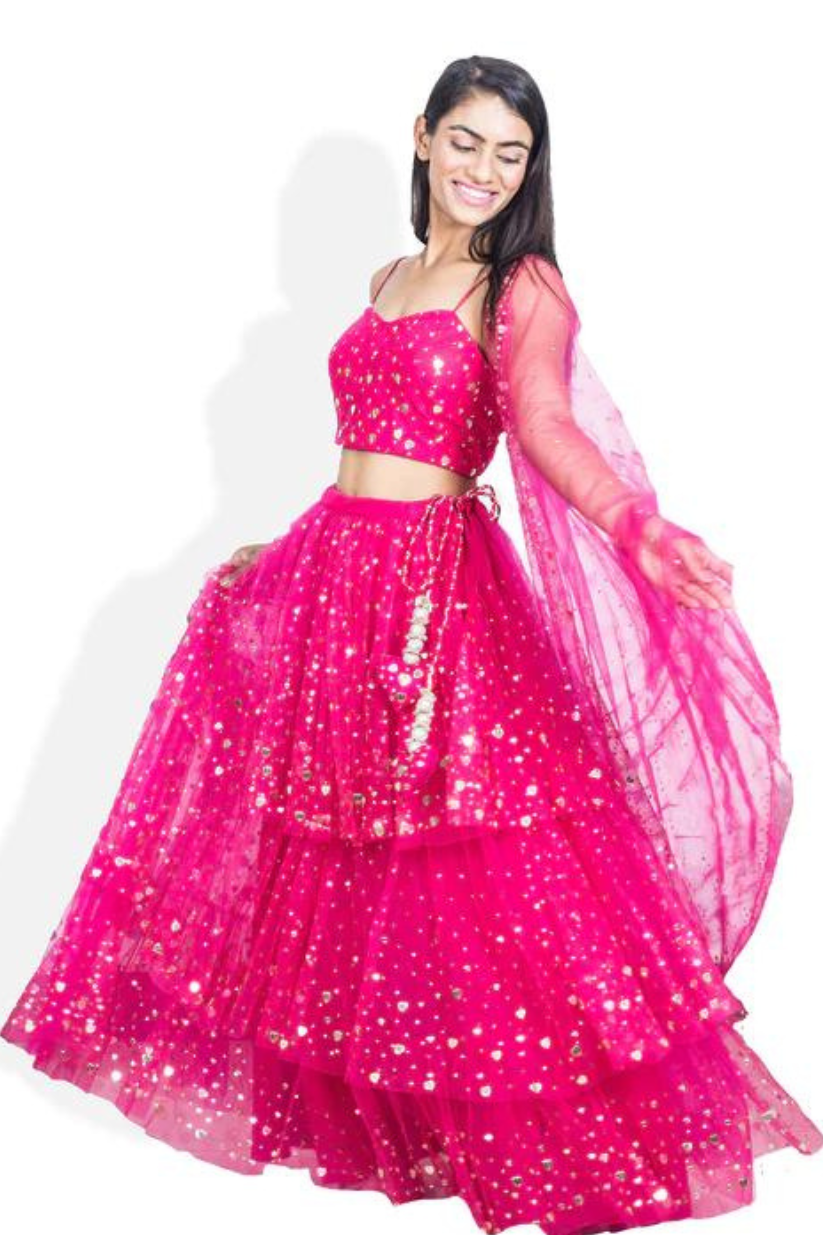 Pink heart Embroidered Lehenga Set