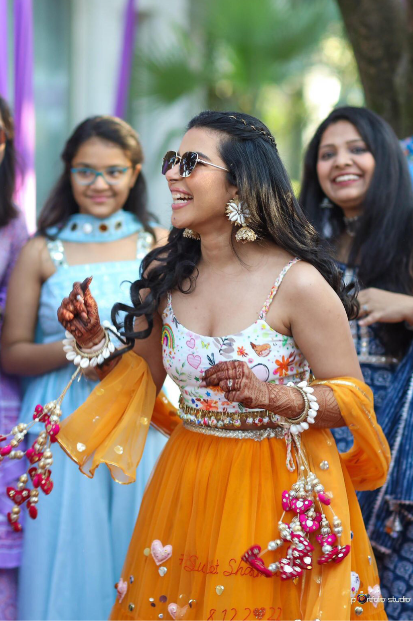 Orange Ombré Heart Embroidered Lehenga