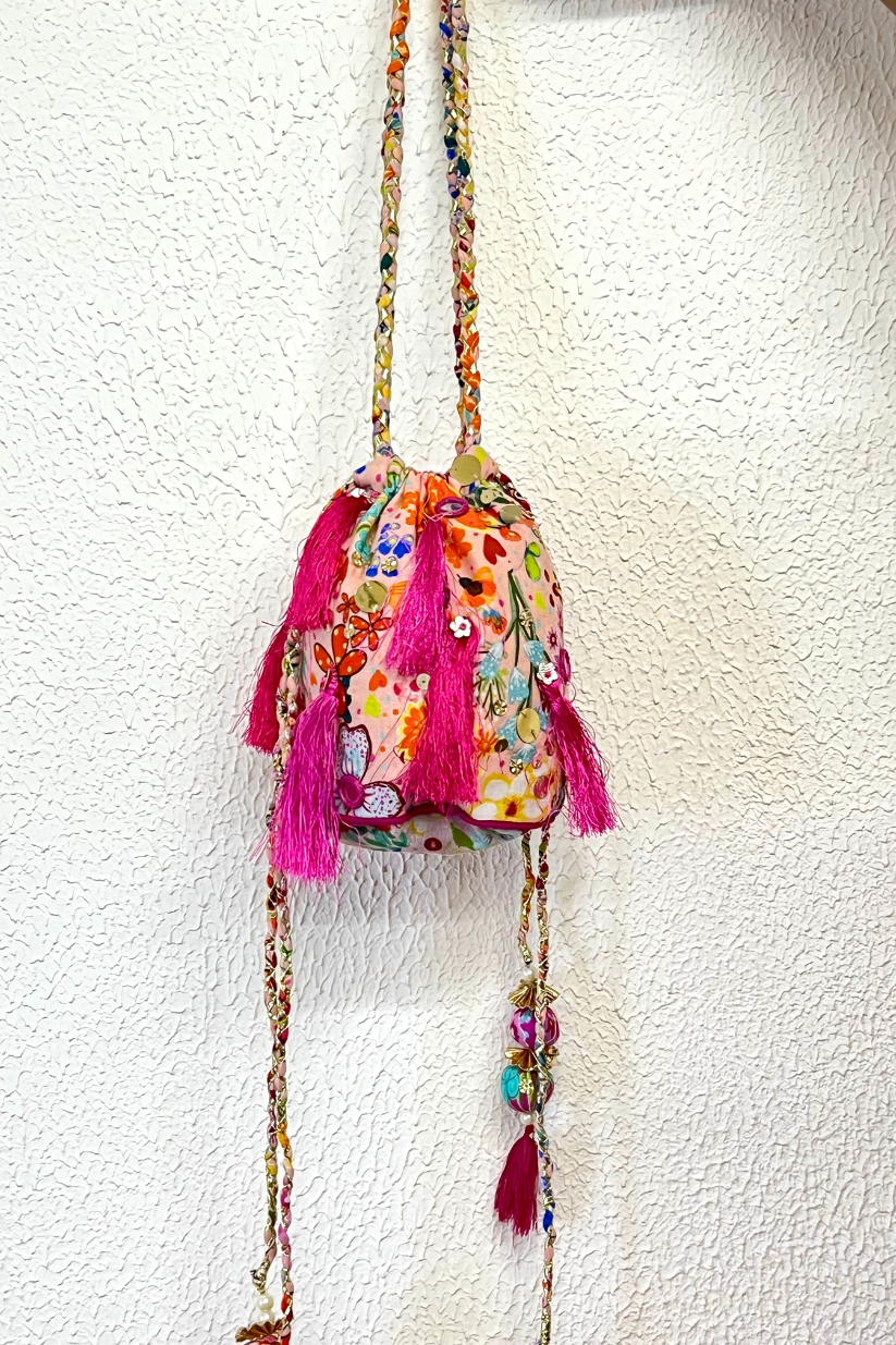 Pink Fringes Potli Bag
