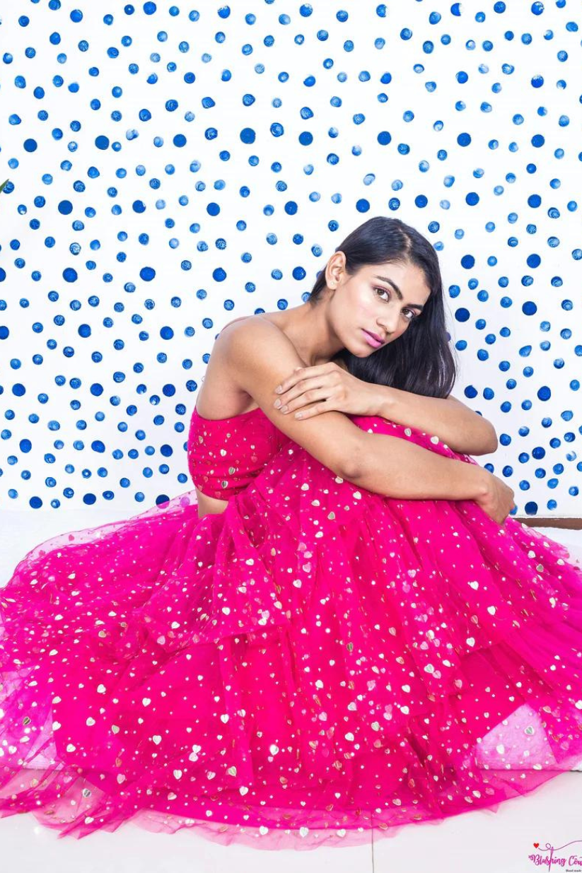 Pink heart Embroidered Lehenga Set