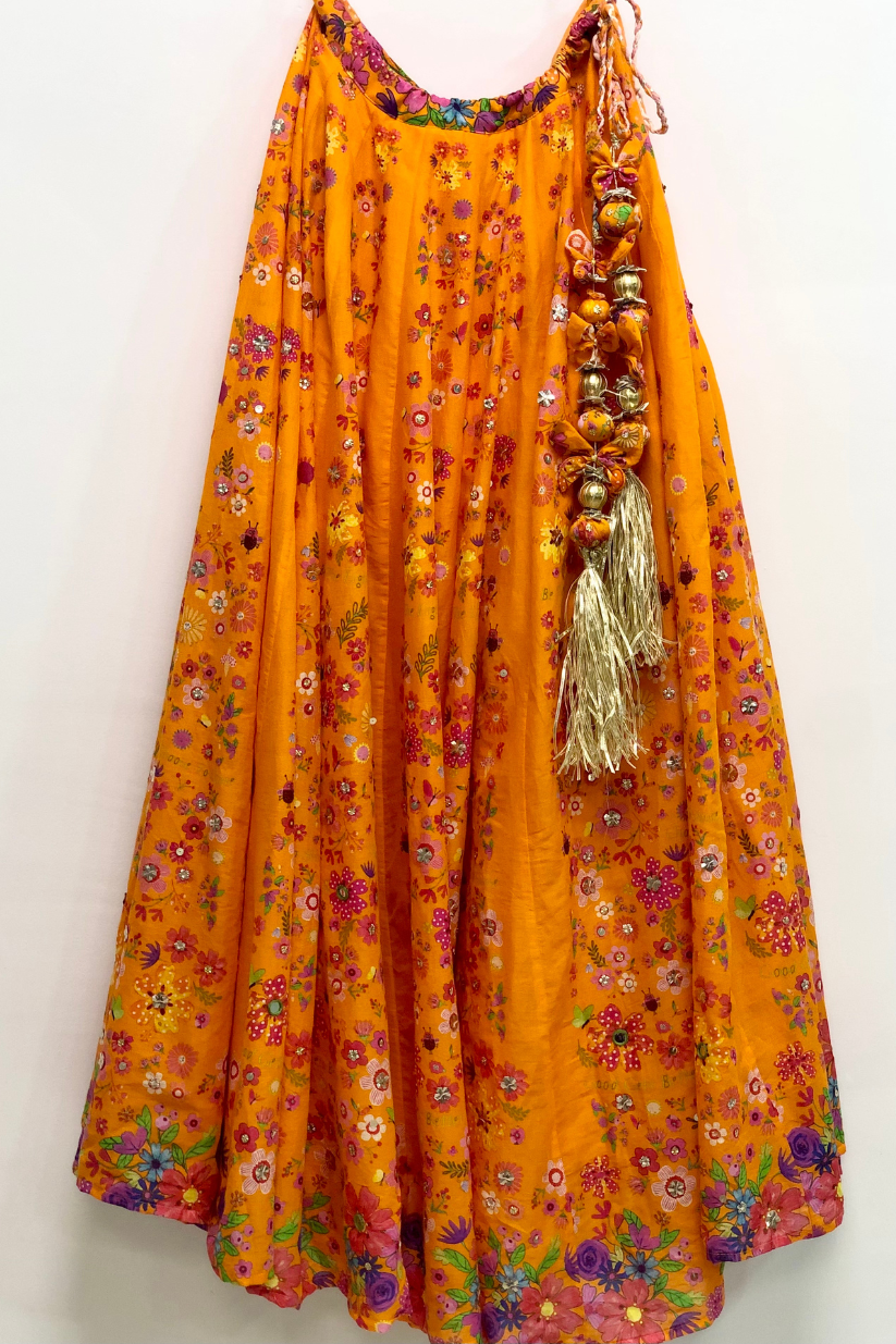 Orange Floral Printed Lehenga