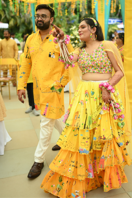 Yellow Europe Printed Lehenga Set