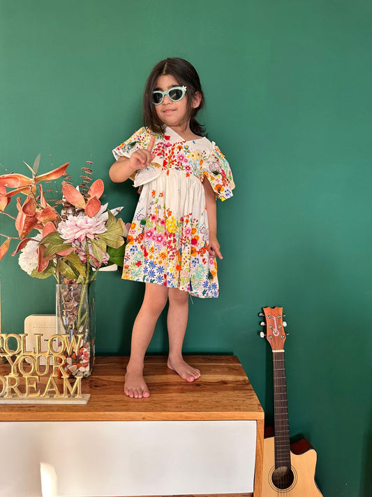Ivory printed floral dress