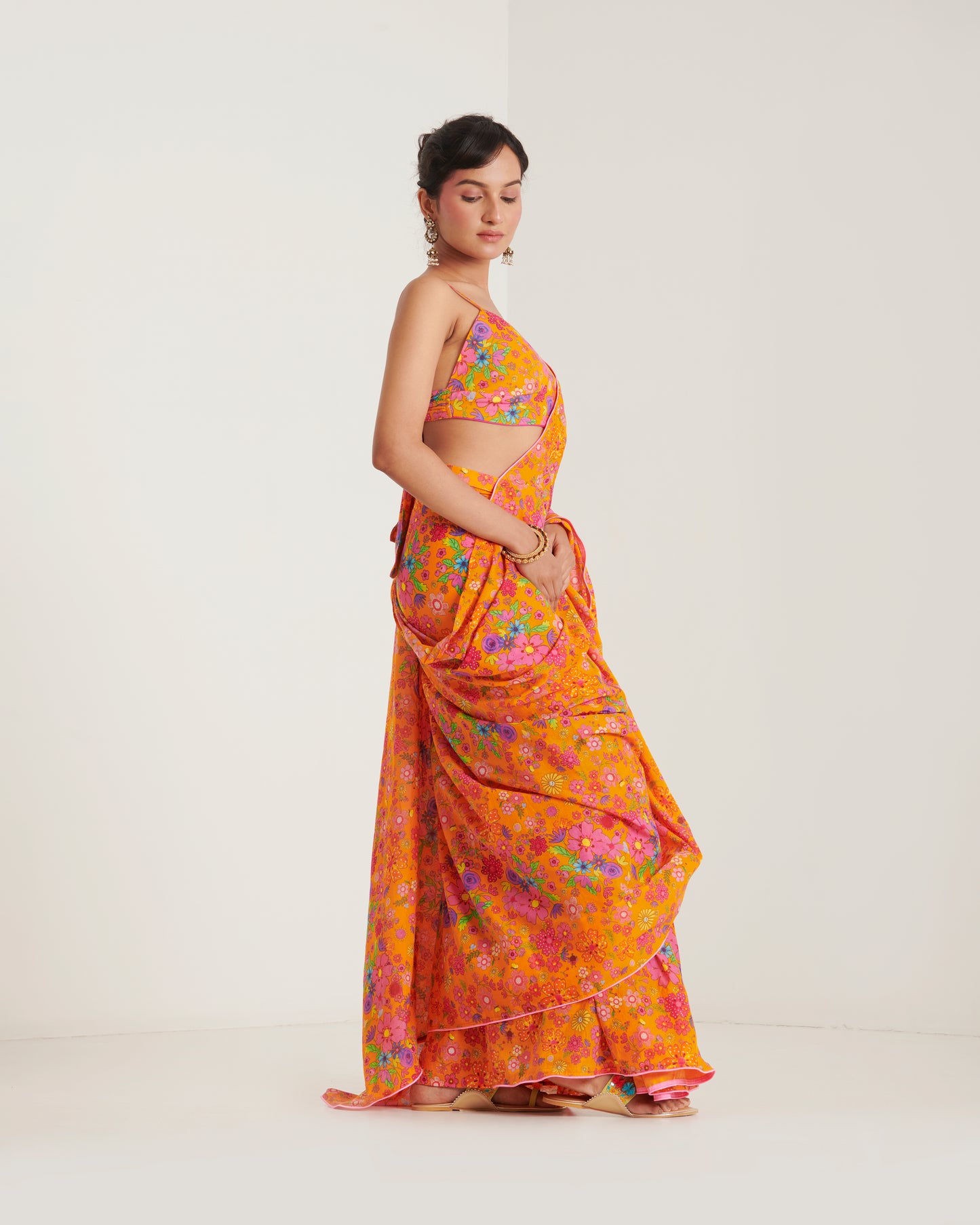 Orange printed sari