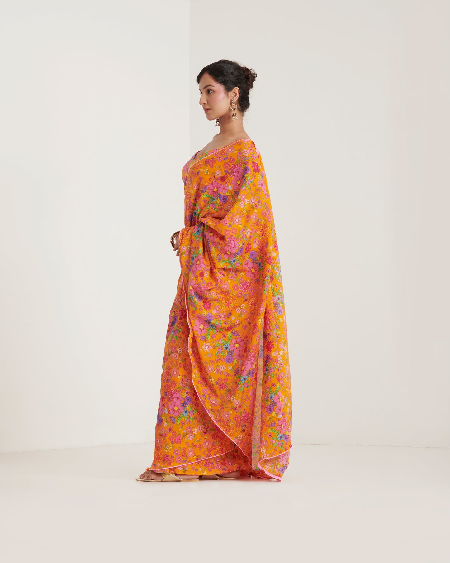 Orange printed sari