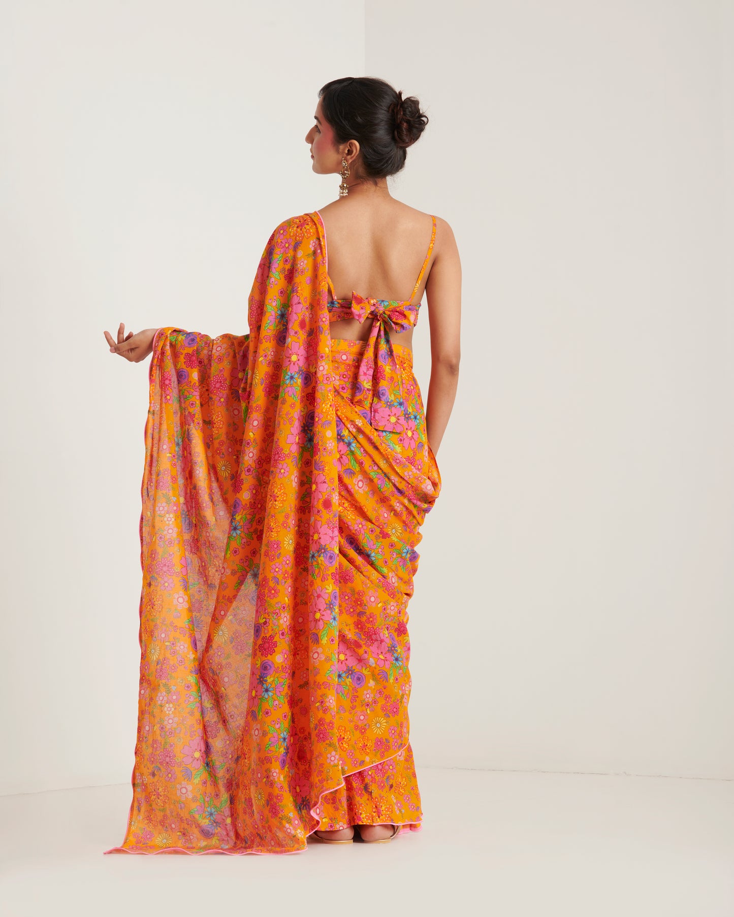 Orange printed sari