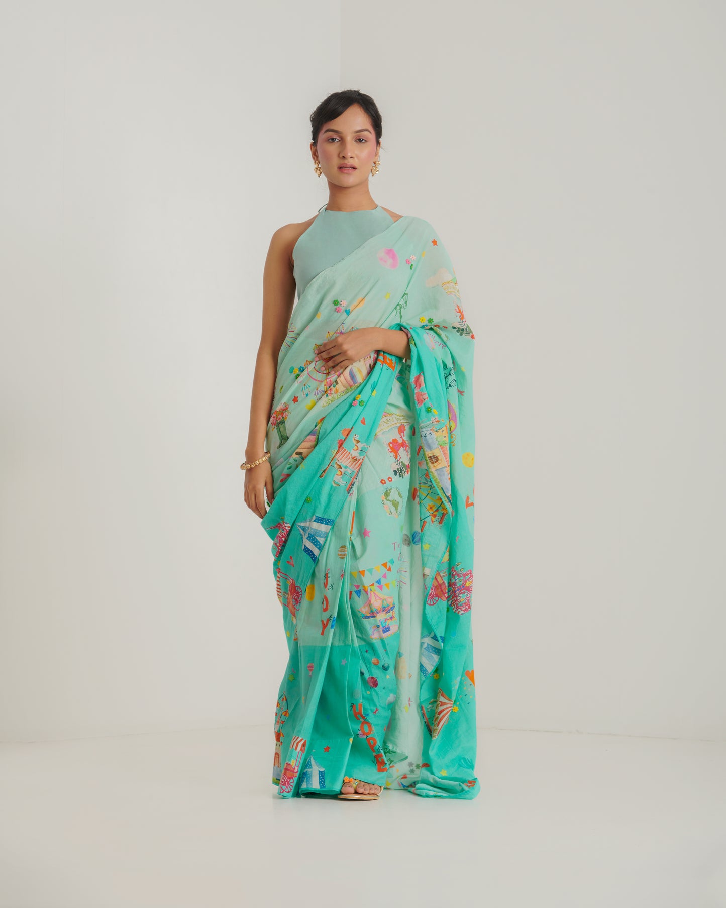 Turq printed sari