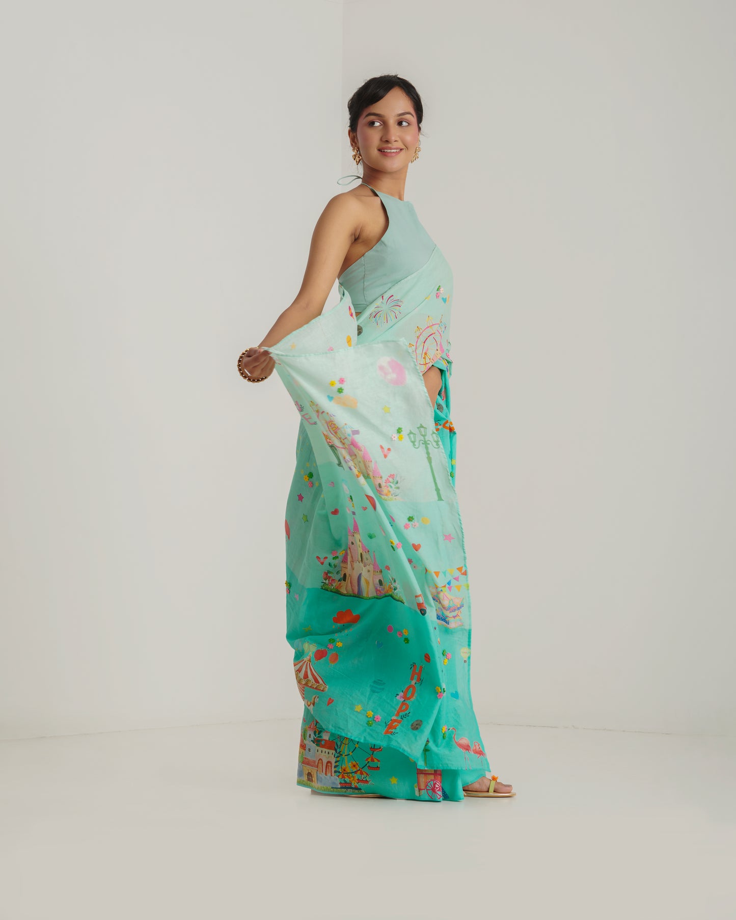 Turq printed sari