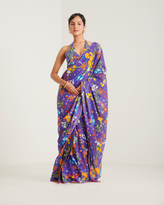 Purple printed sari