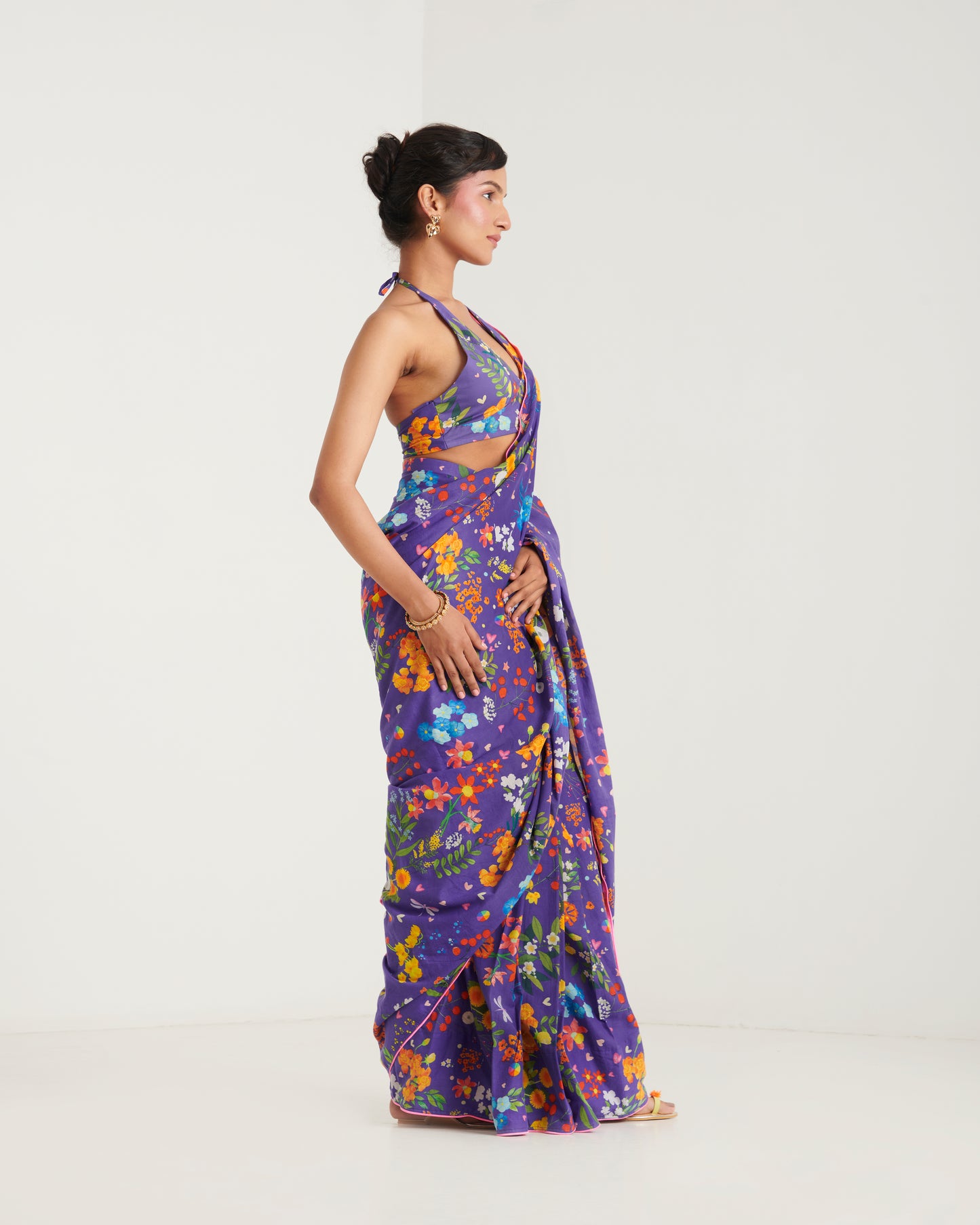 Purple printed sari