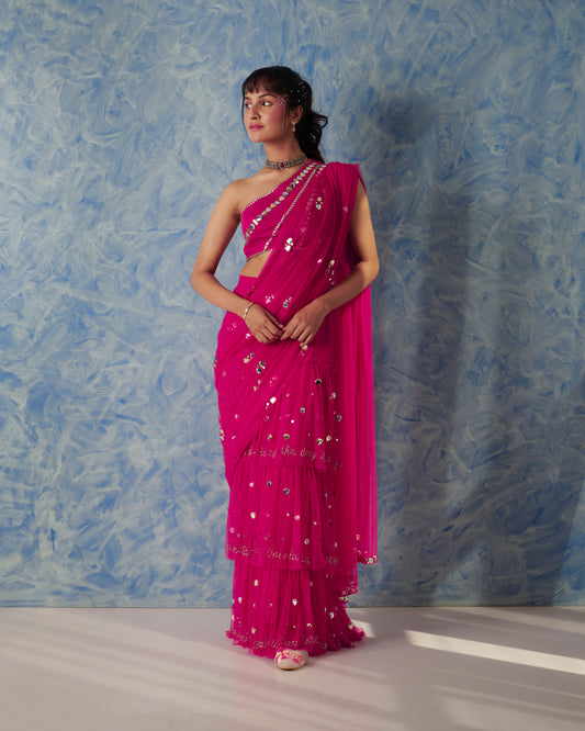 Fuschia pre-stitch saree
