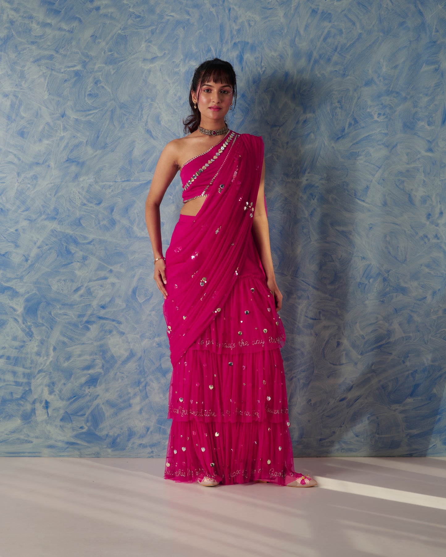 Fuschia pre-stitch saree