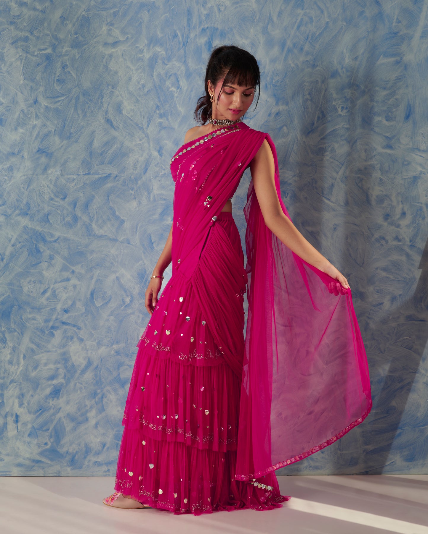 Fuschia pre-stitch saree