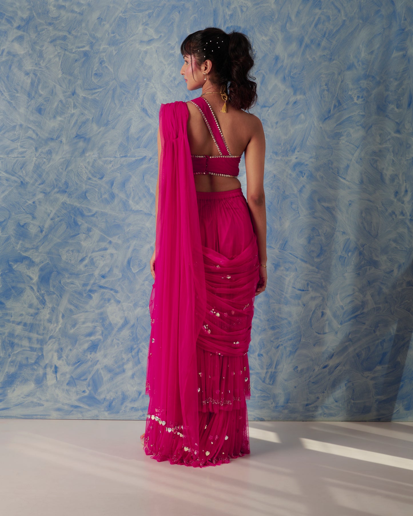 Fuschia pre-stitch saree