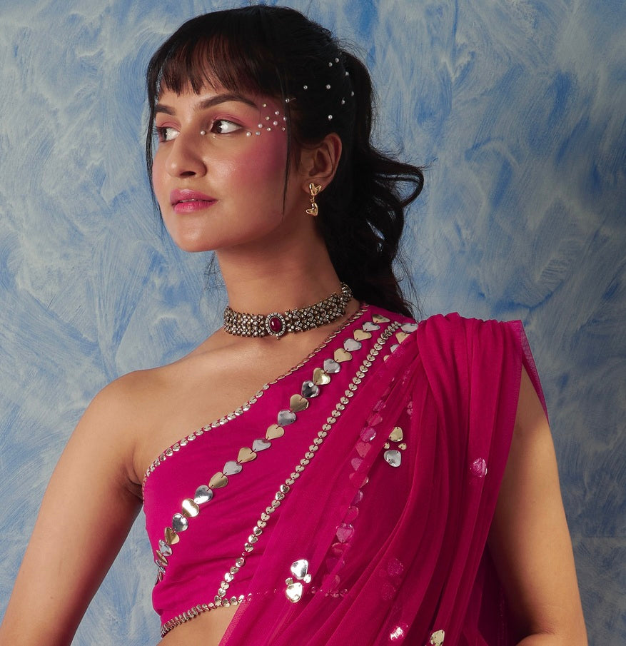 Fuschia pre-stitch saree
