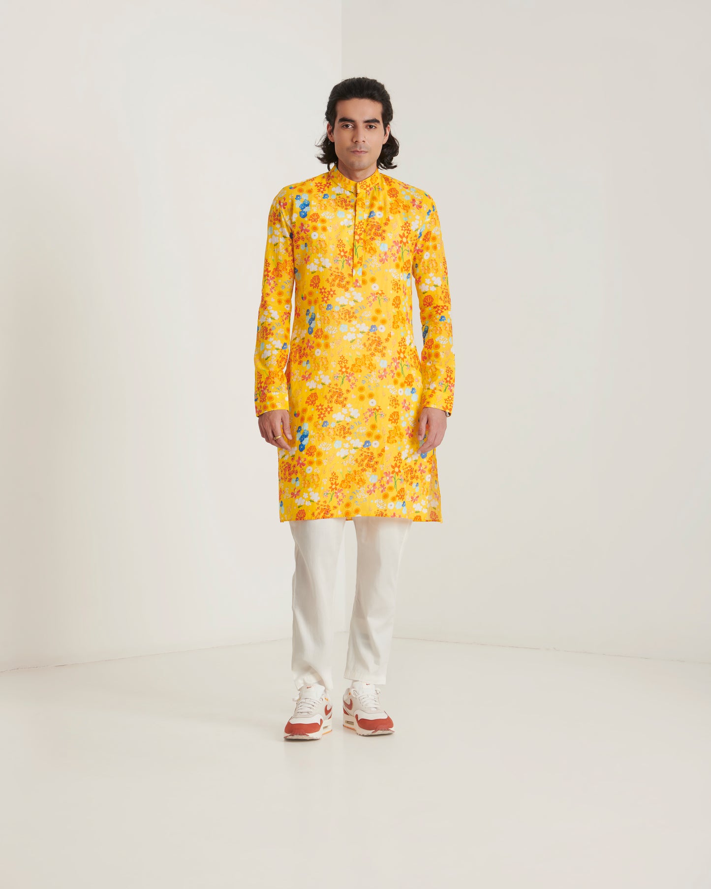 Mustard floral printed kurta set