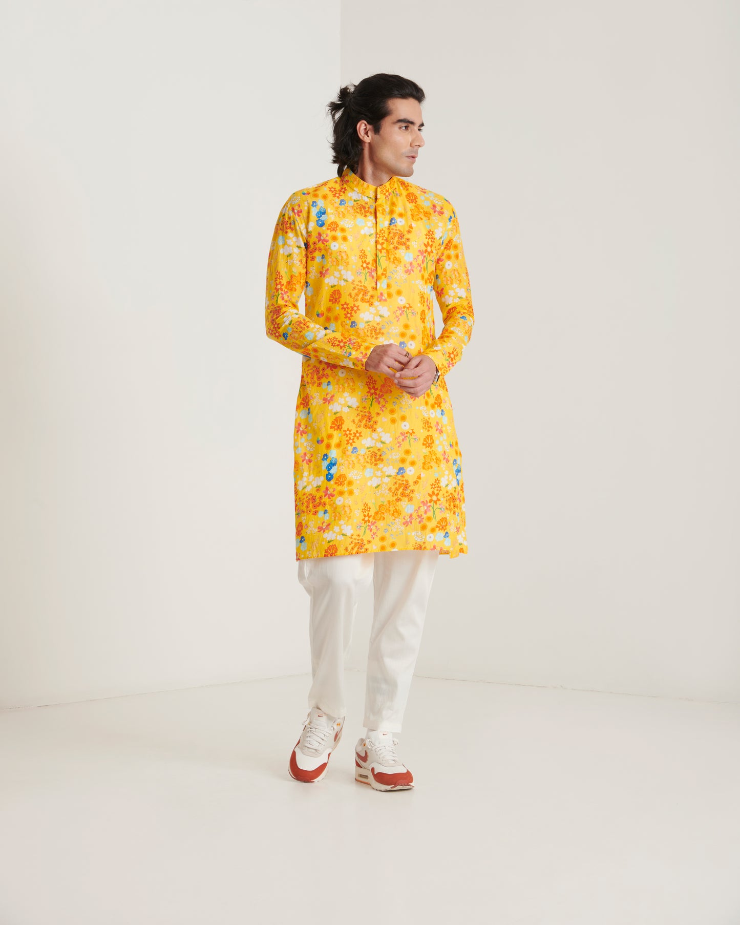 Mustard floral printed kurta set