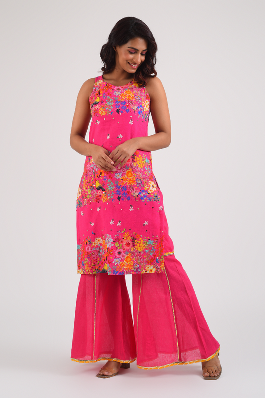 Fuschia Printed Suit