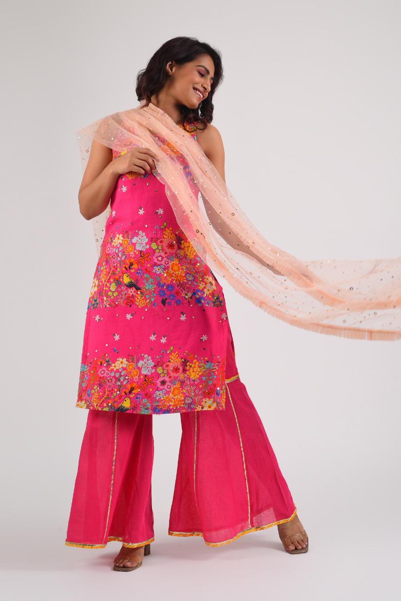 Fuschia Printed Suit
