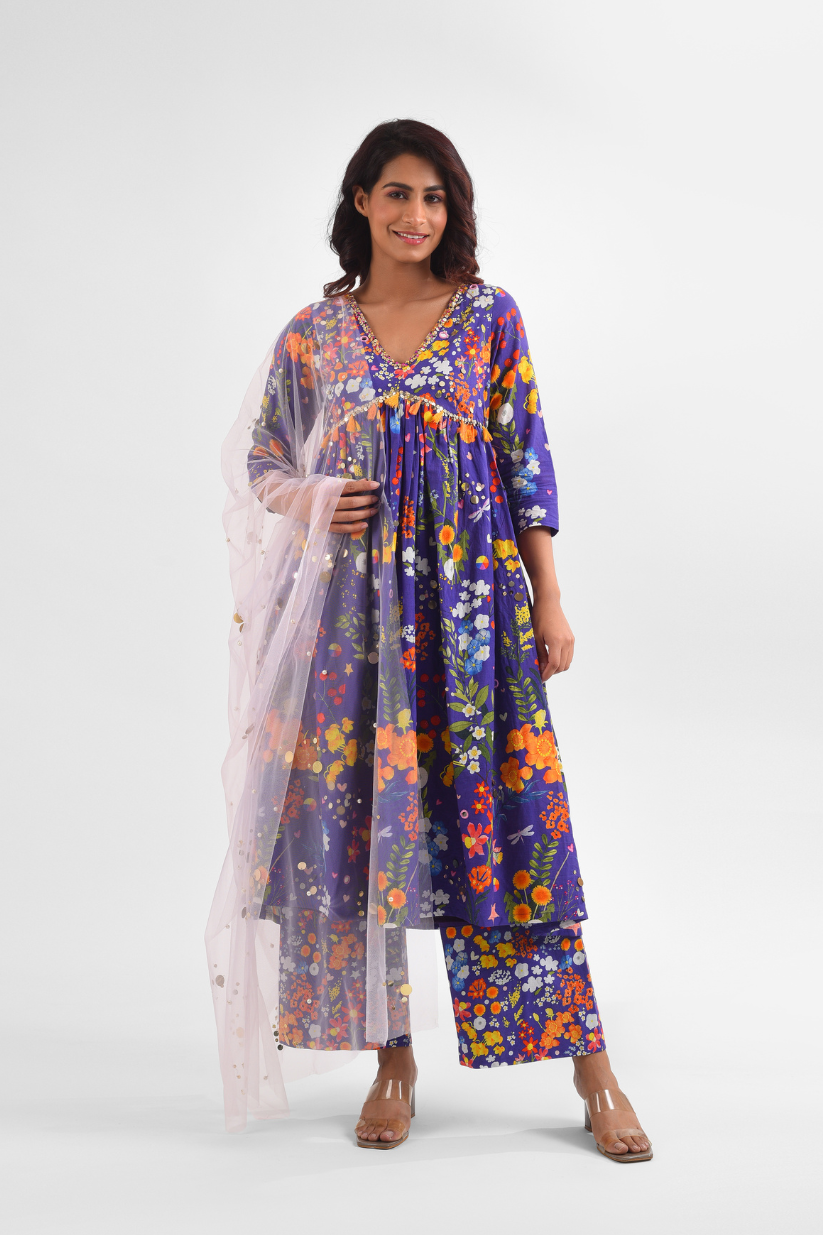 Purple Printed Suit