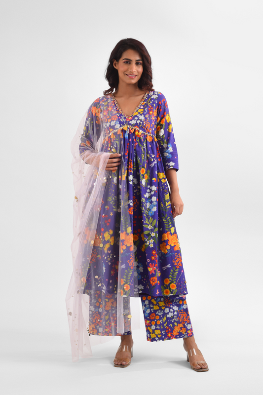 Purple Printed Suit