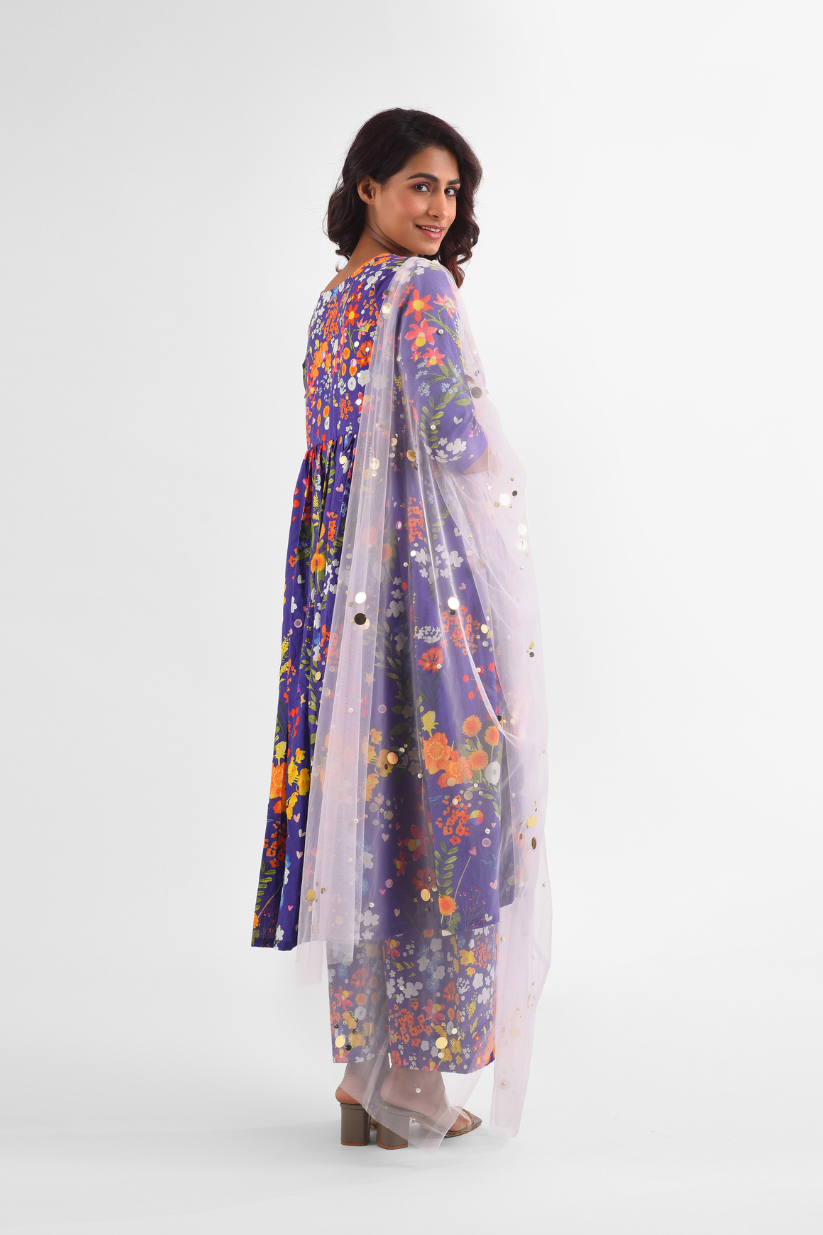 Purple Printed Suit