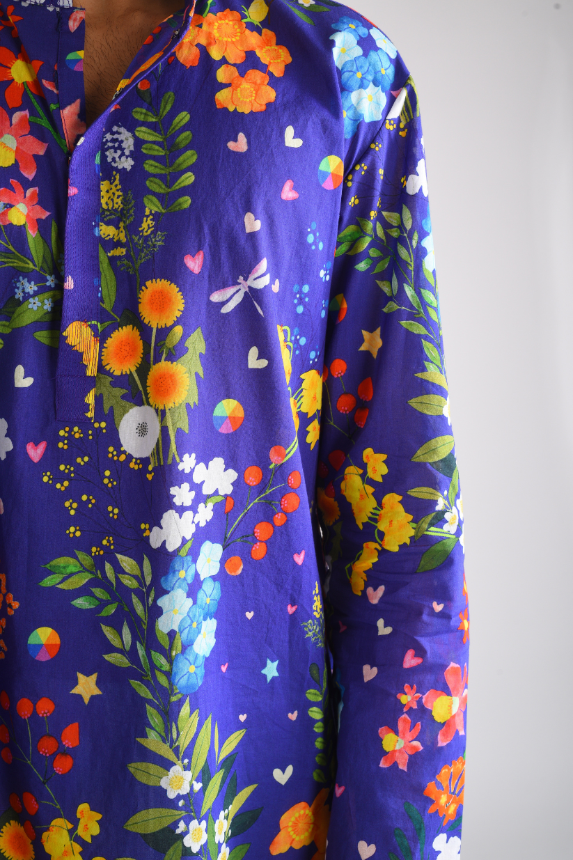 Purpal printed men' kurta set