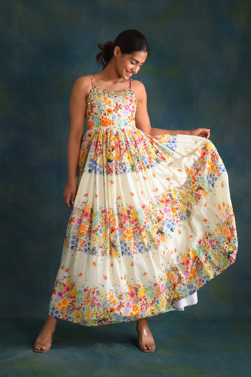 Cream Cotton Dress Blushing Couture By Shafali