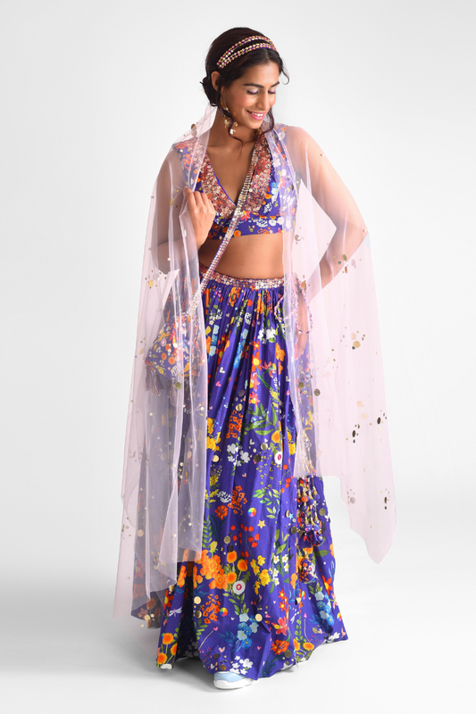 Purple Floral Lehenga