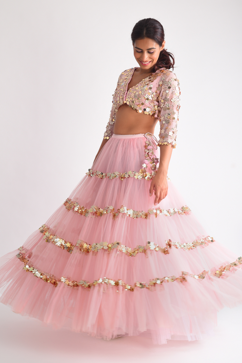 Pink Net Lehenga
