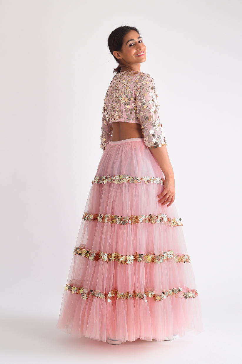 Pink Net Lehenga