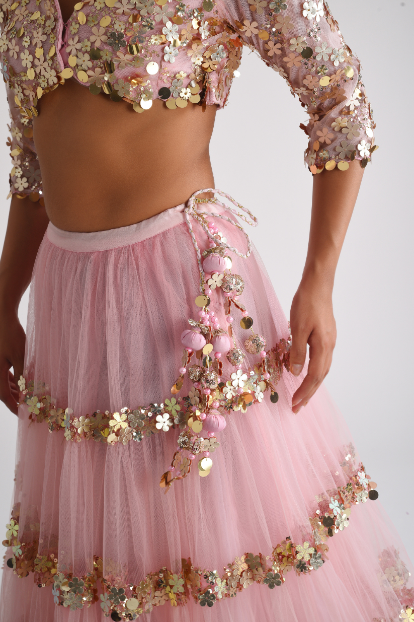 Pink Net Lehenga