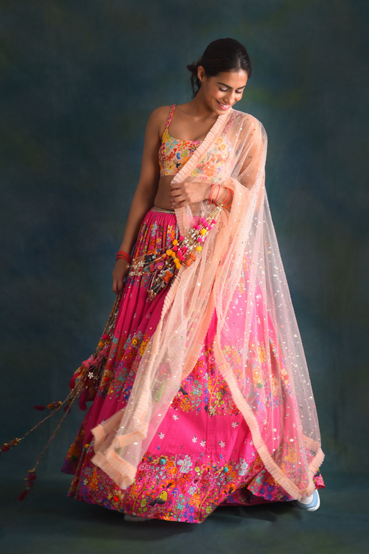 fuchsia Floral Lehenga