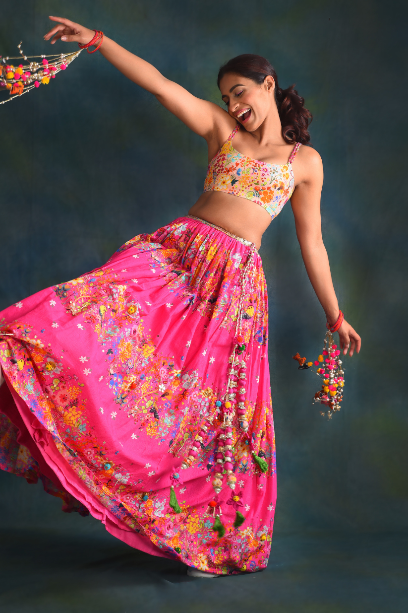 fuchsia Floral Lehenga