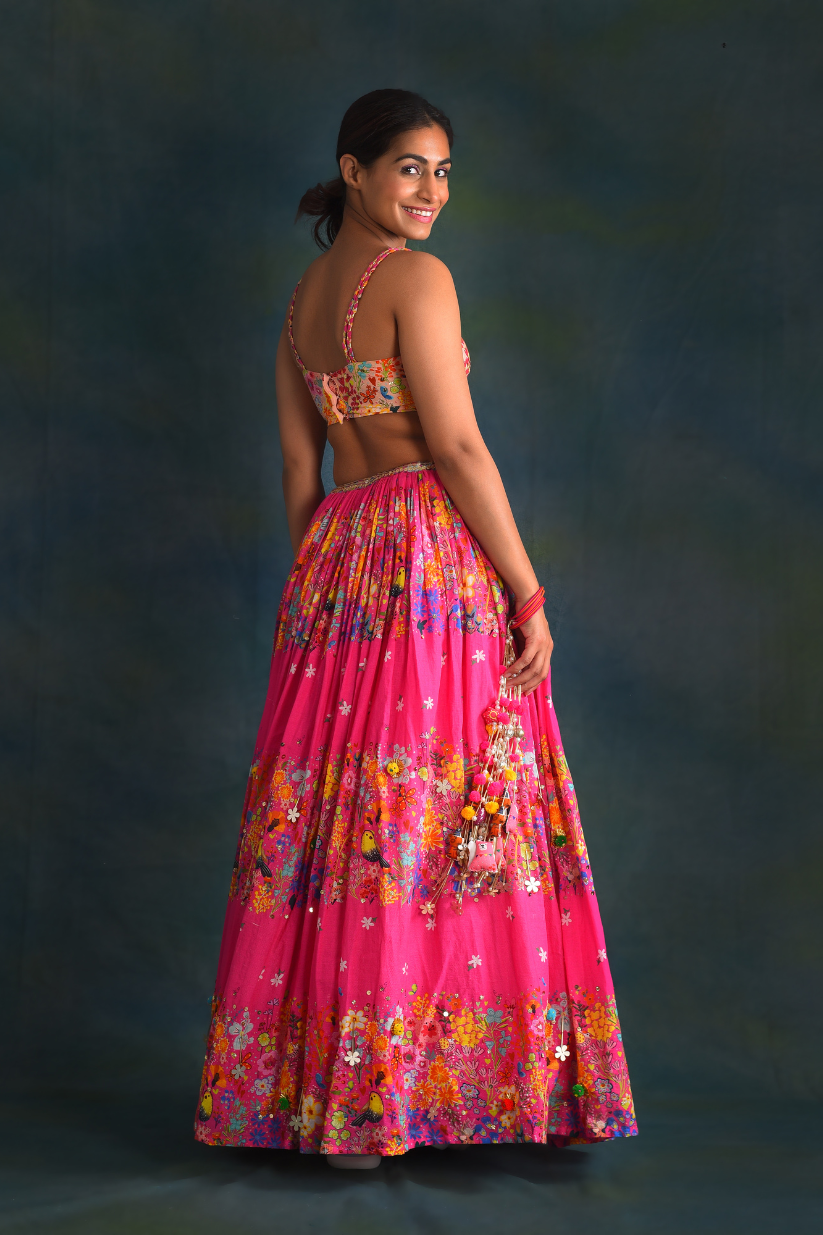 fuchsia Floral Lehenga