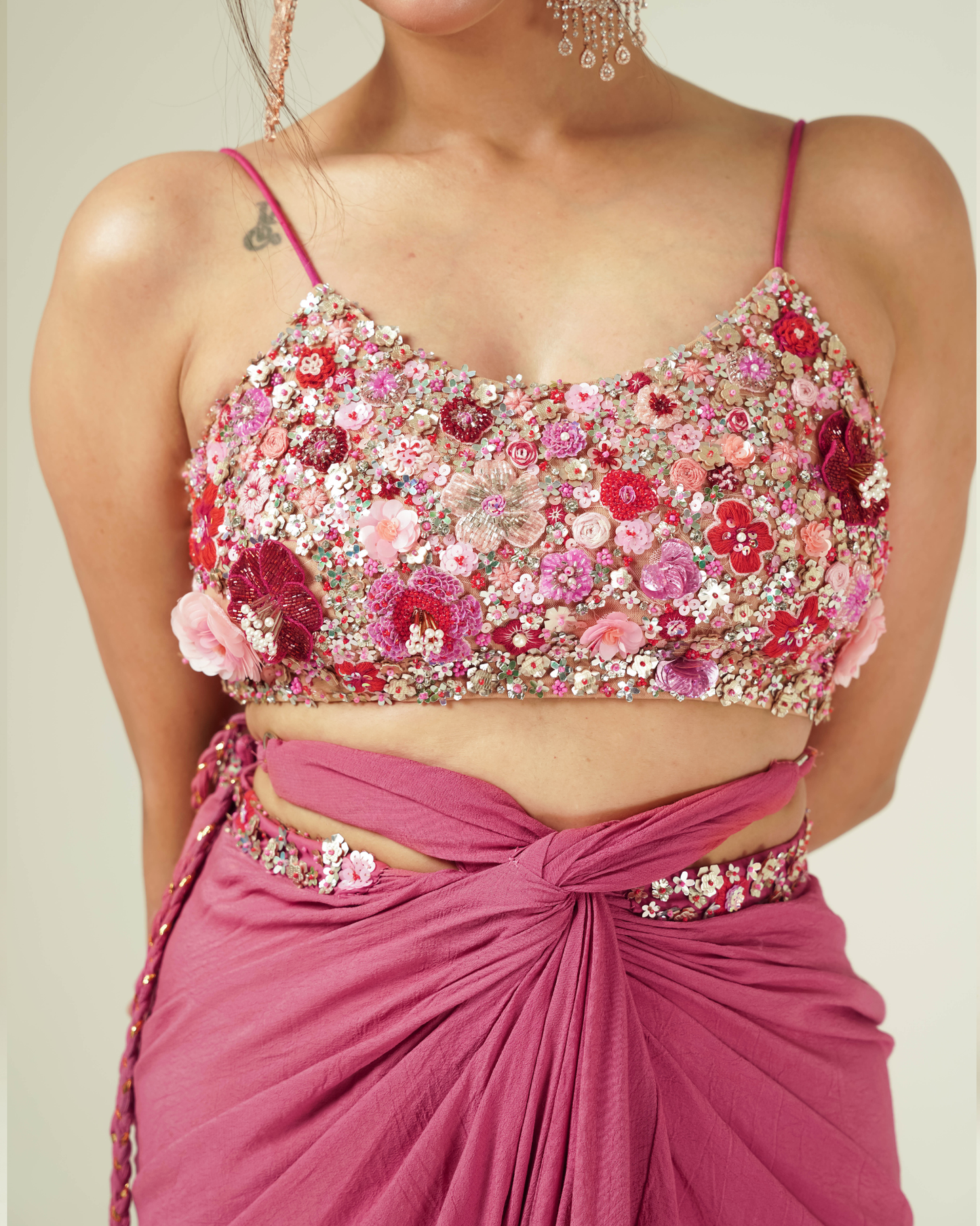 Rosé Bloom Pre-Draped Skirt Set