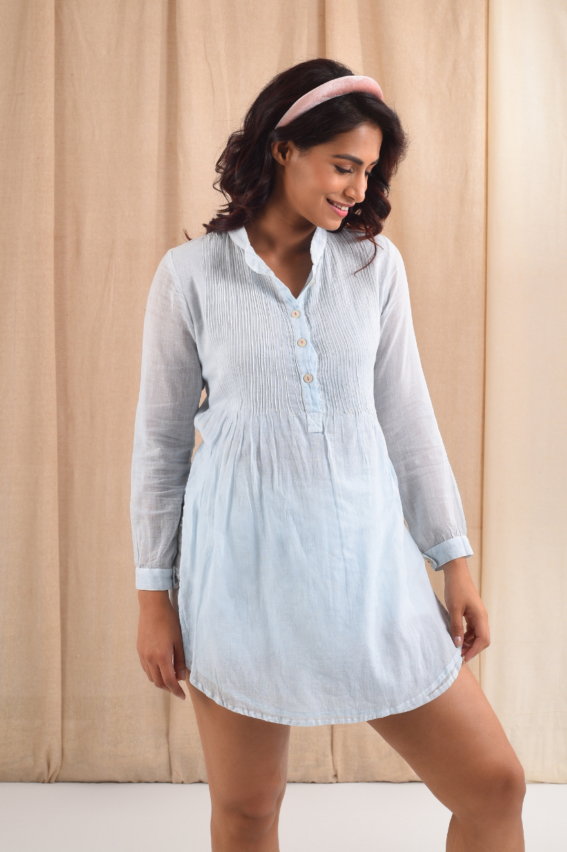 Blue Pleated Shirt