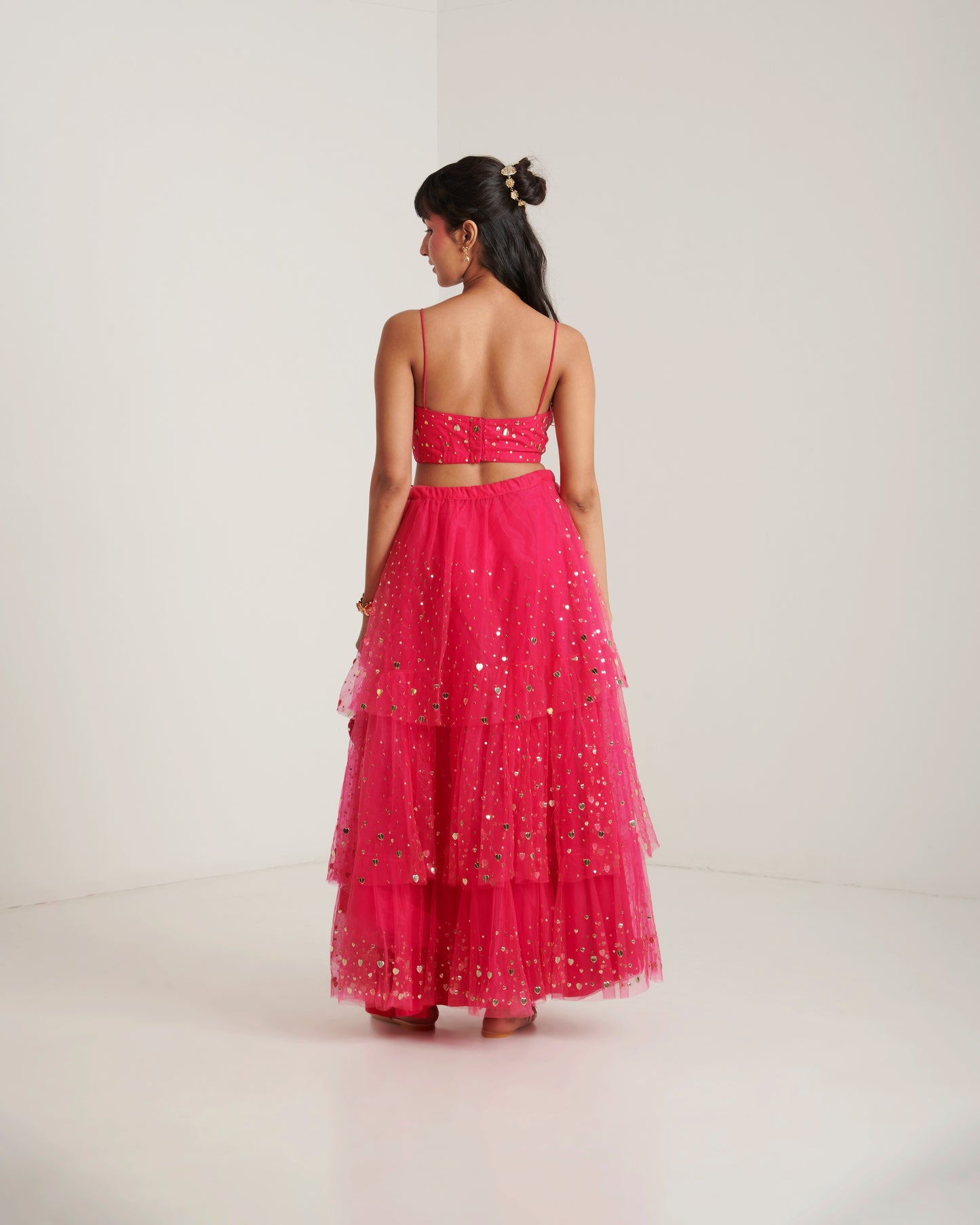 Hot pink net embellished lehenga set