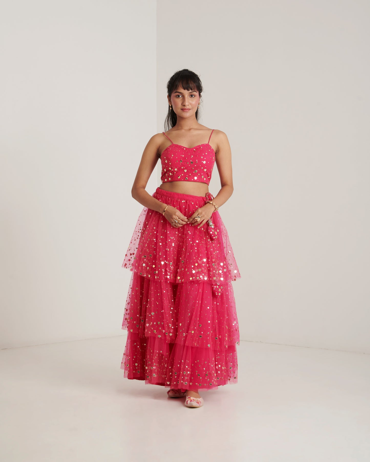 Hot pink net embellished lehenga set