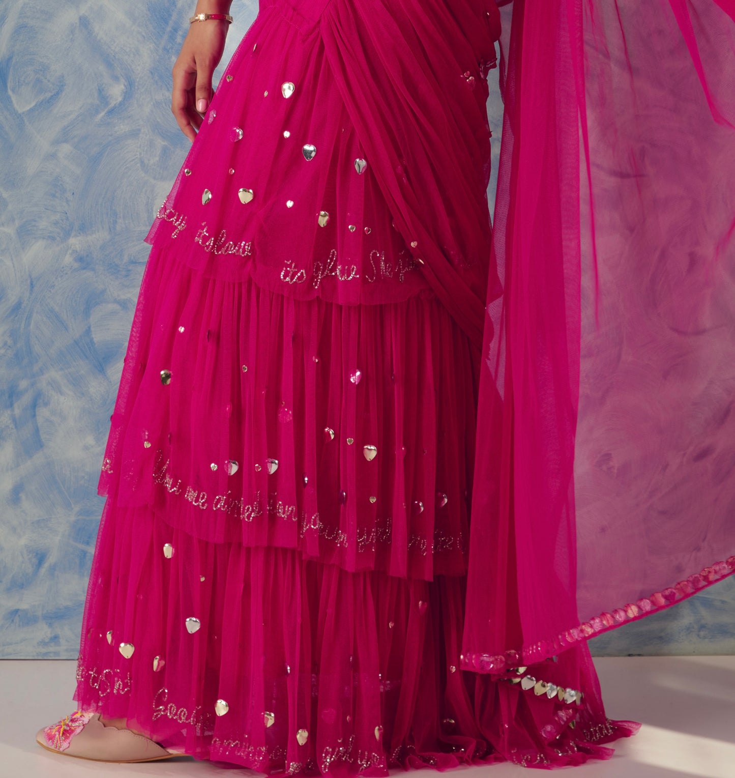 Fuschia pre-stitch saree