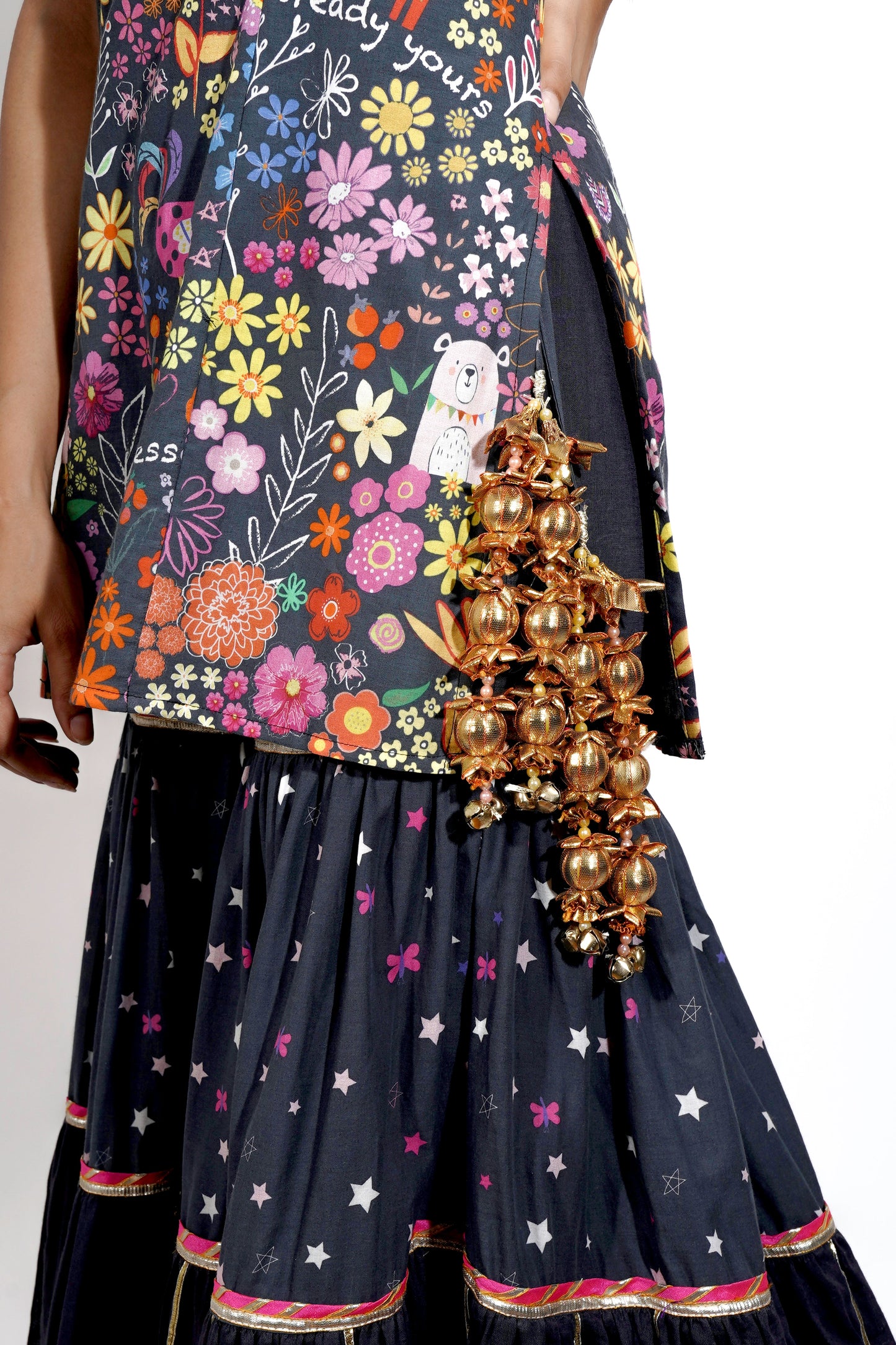 Black Flora Print Sharara Set