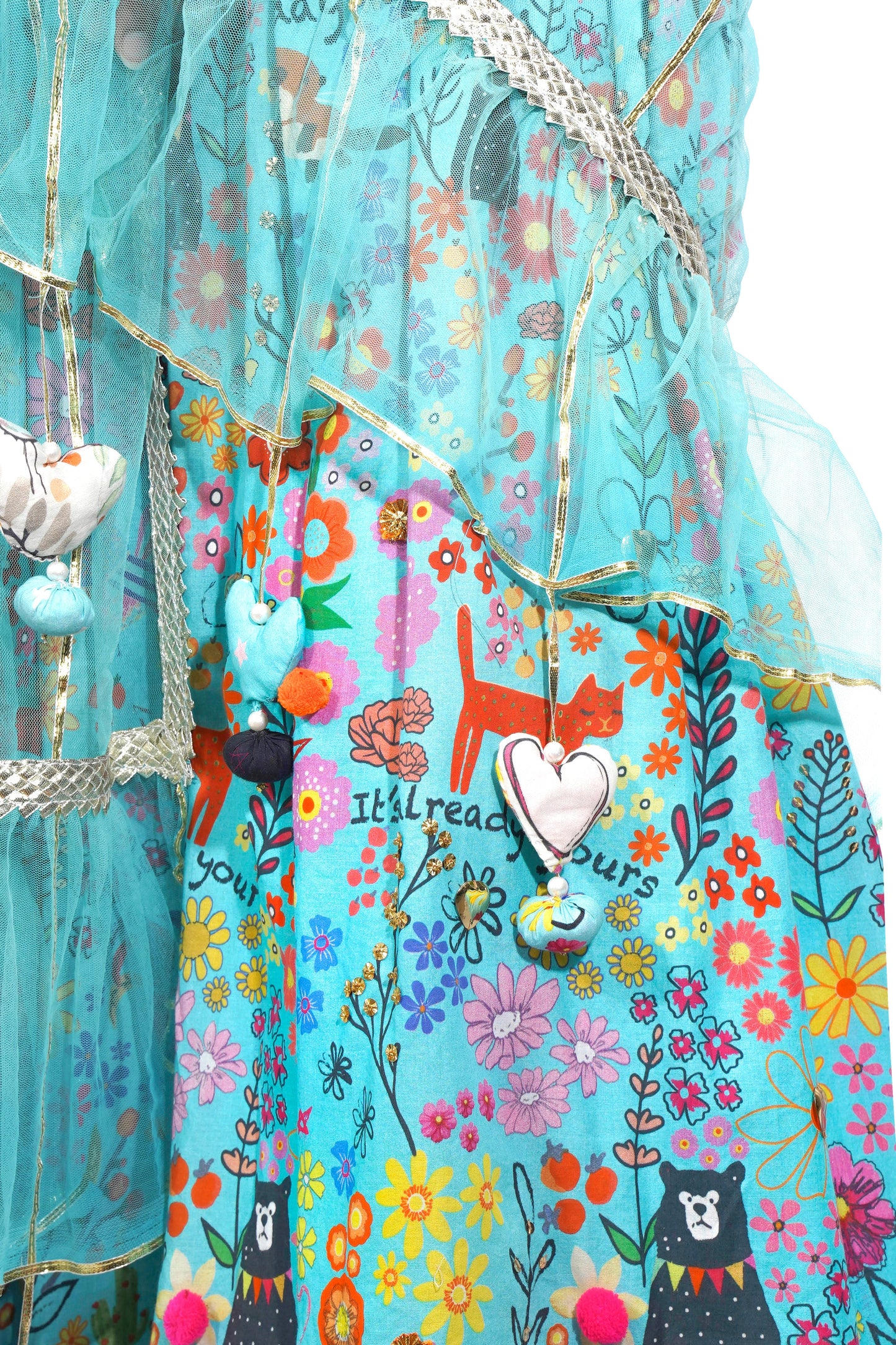 Blue Flora Print Embroidered Anarkali Set