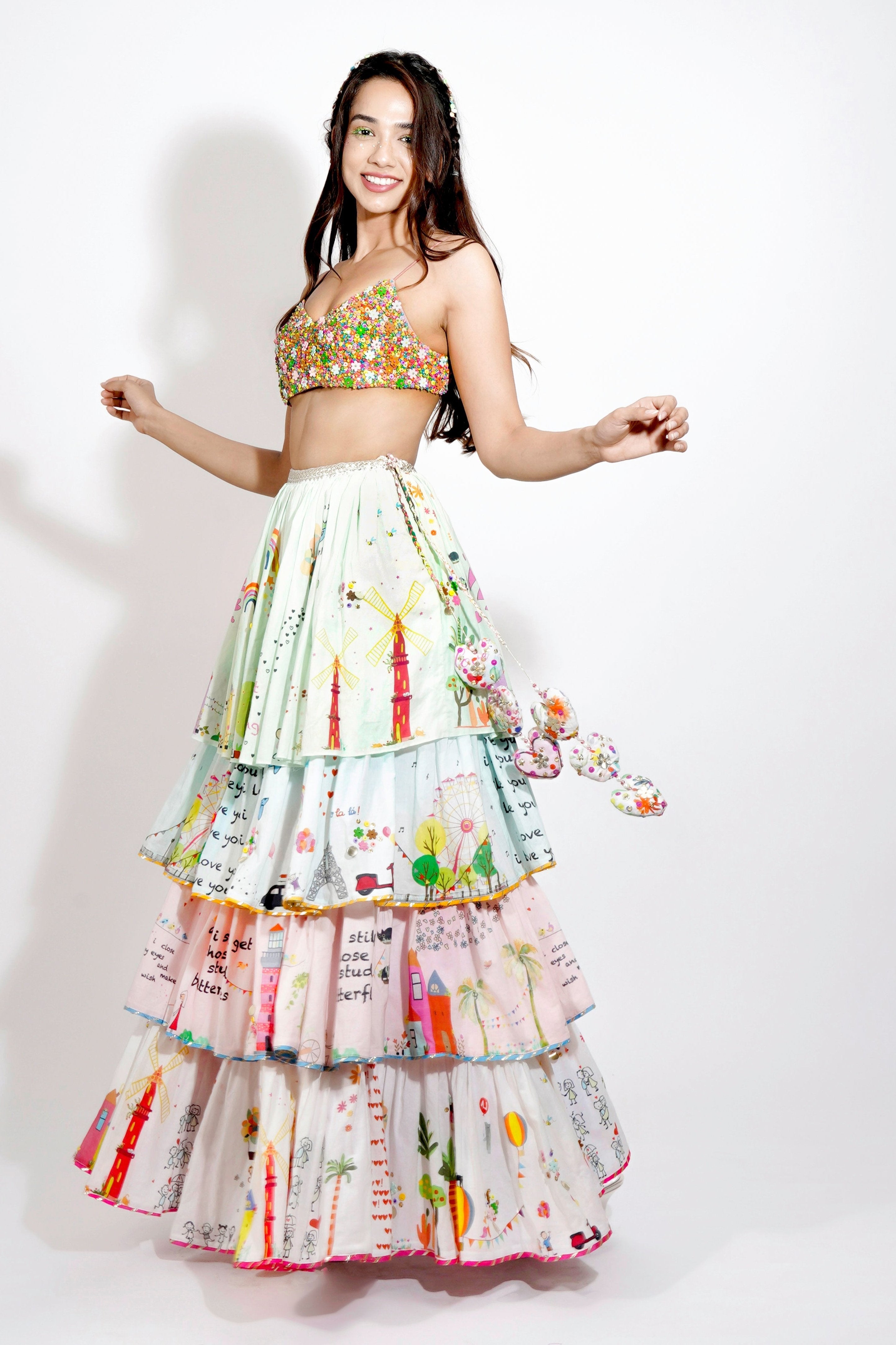 Europe print Embroidered Lehenga Set