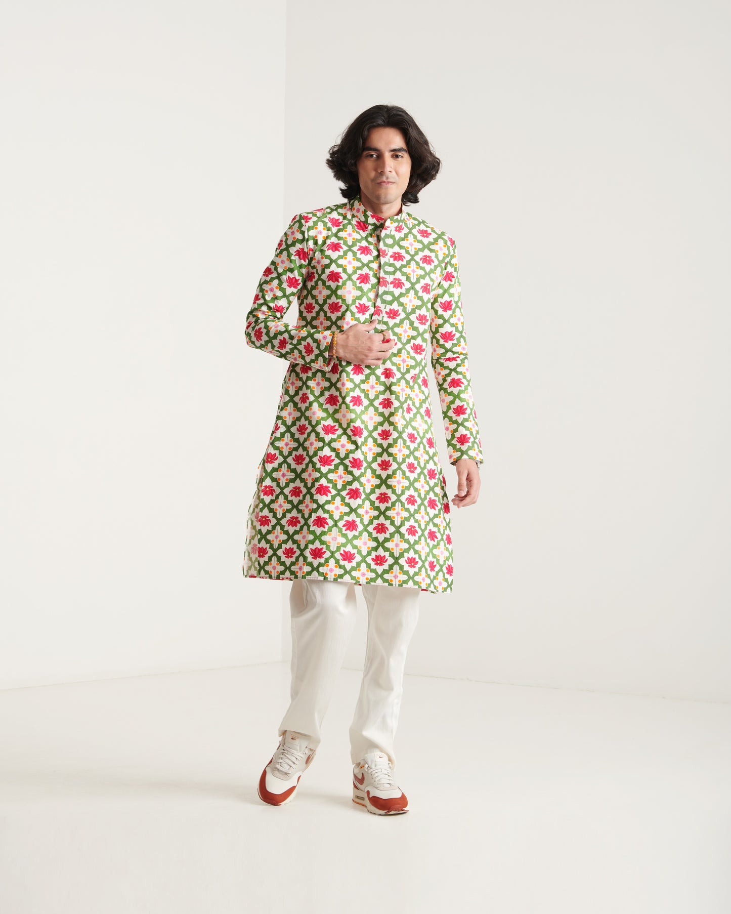 Cream printed kurta set