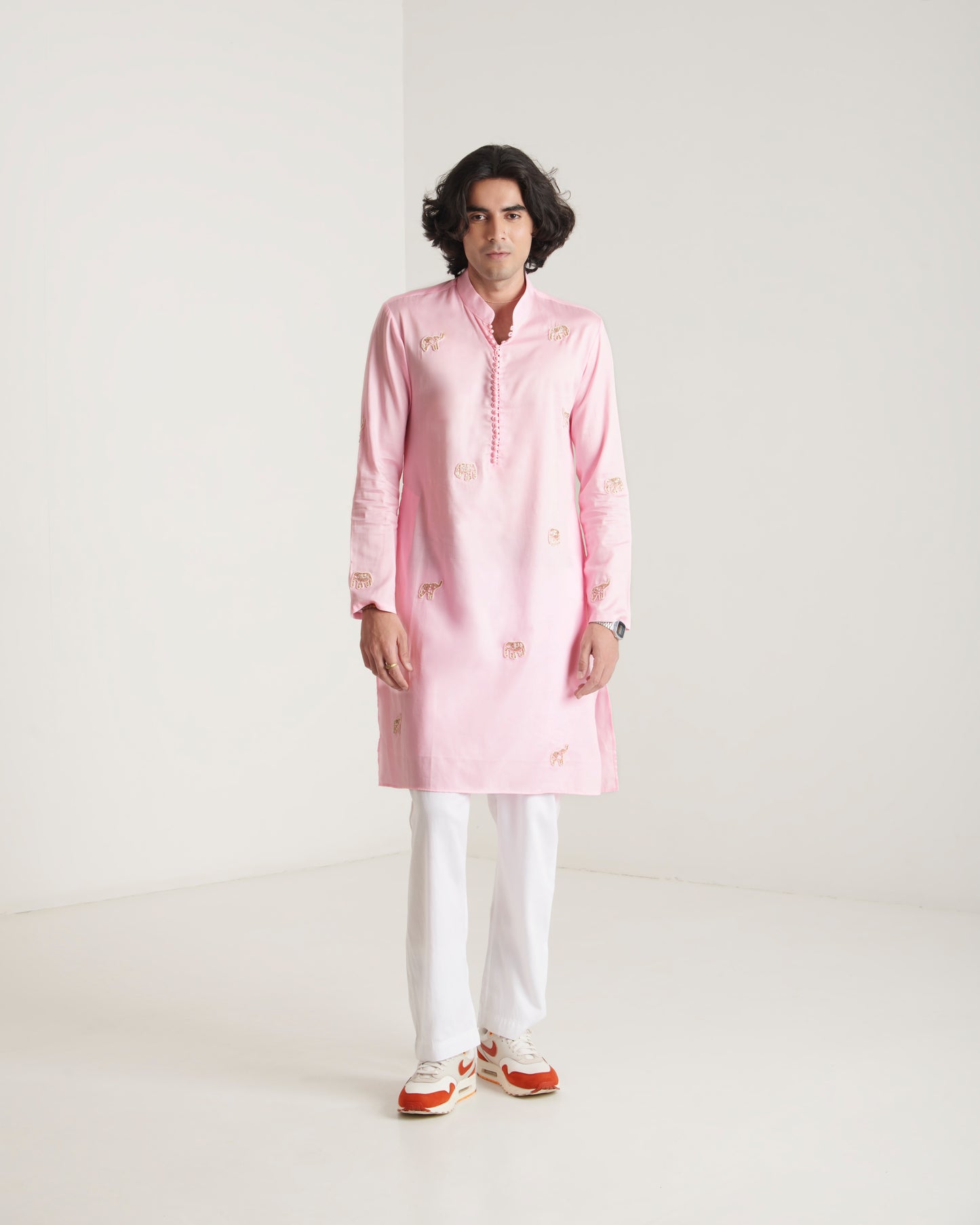 Pink hand embroidered kurta set