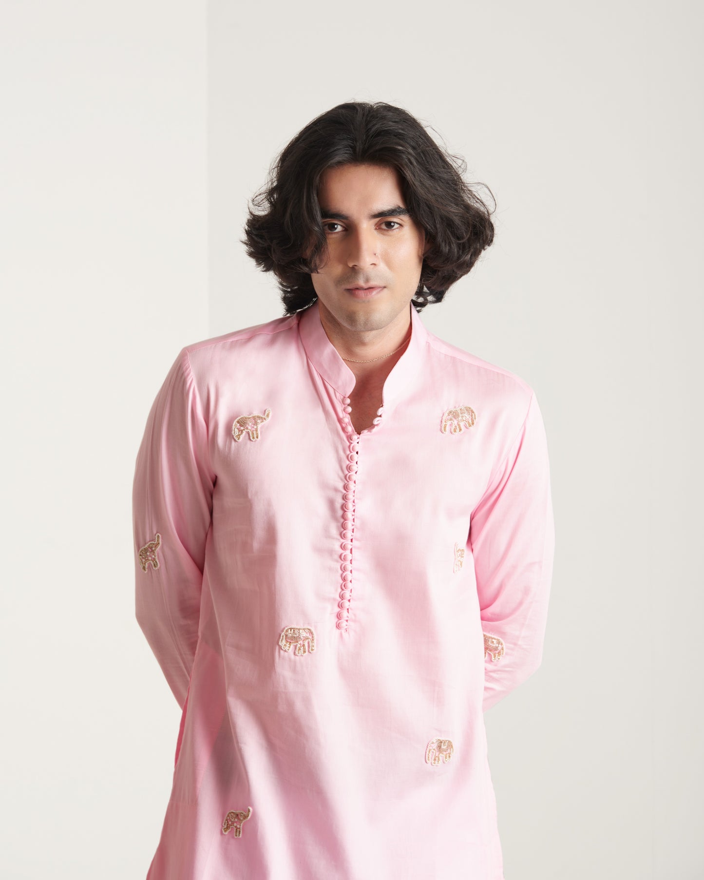 Pink hand embroidered kurta set