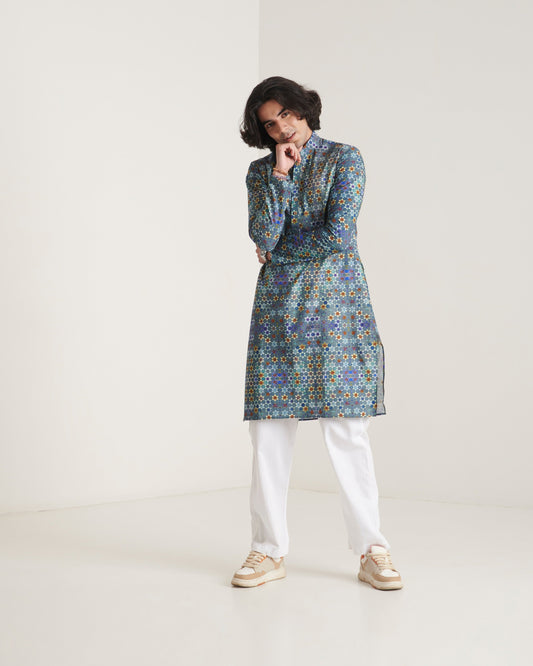 Blue printed kurta set