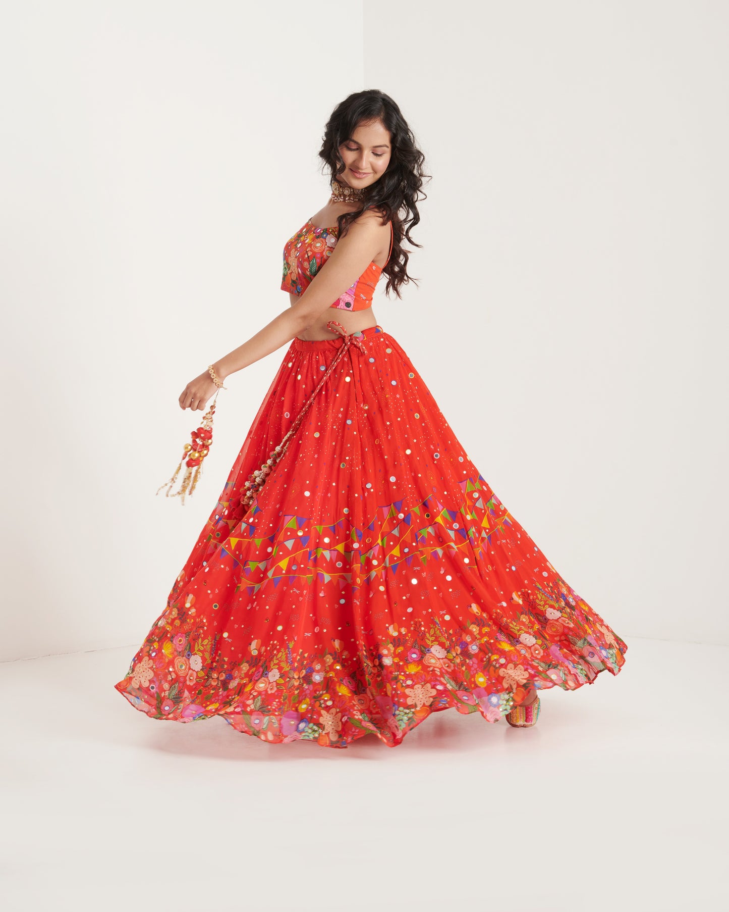 Scarlet organza printed lehenga set with blouse